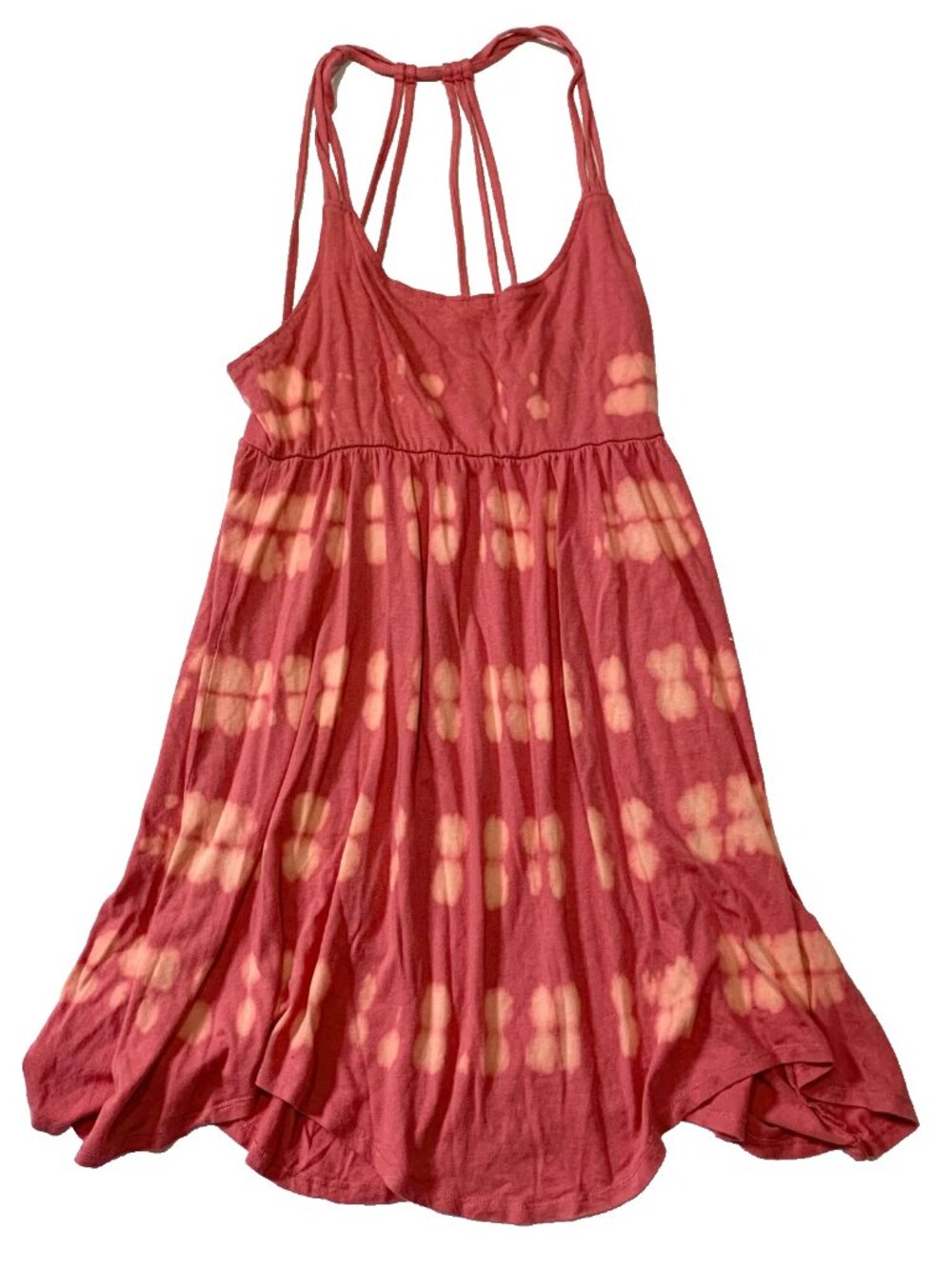 VTG Y2K Roxy Pink Tie Dye Mini Dress XL Halter Strappy Back Beach Sundress